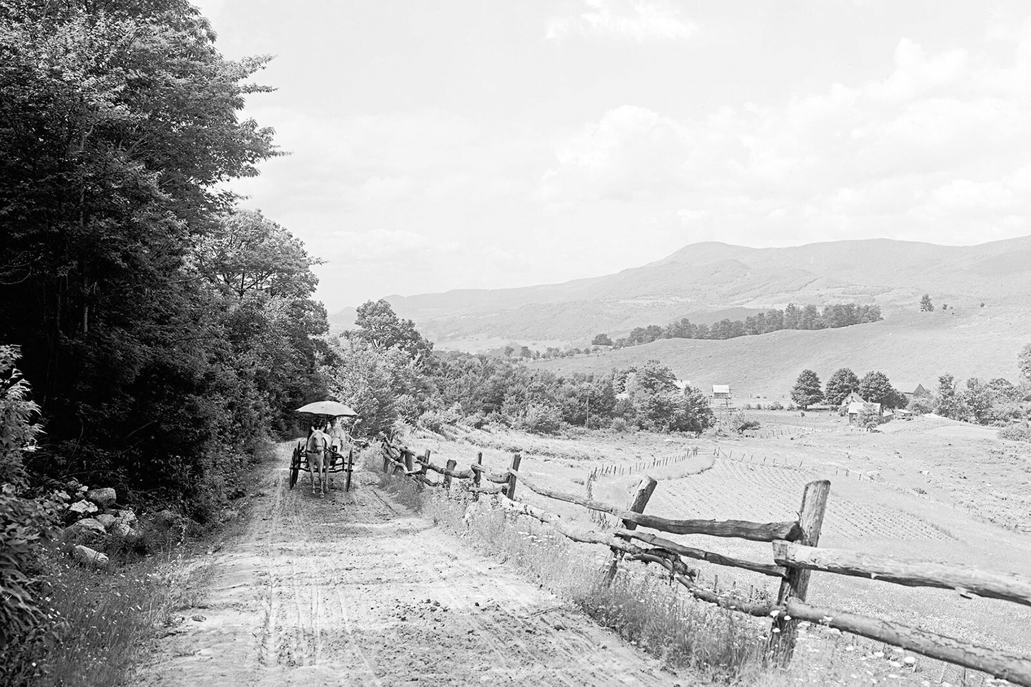 Late 19th century black and white image of farmland in the Berkshires